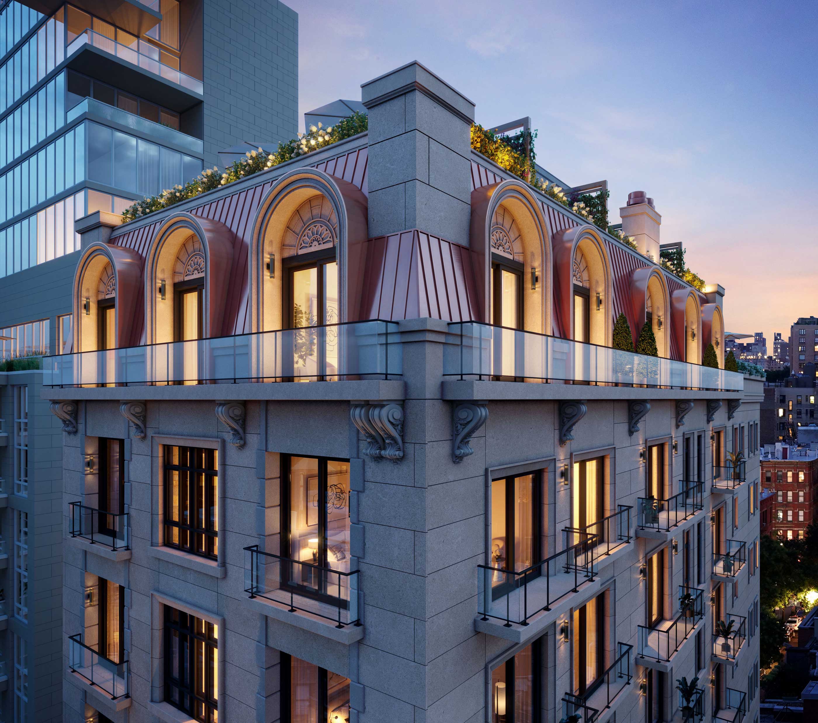 Exterior shot of archive lofts at night